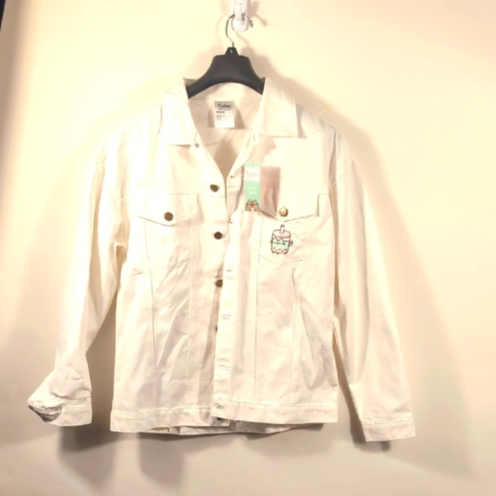 Pusheen Corp Cream Denim Jacket with Embroidered Detail Size medium NWTG